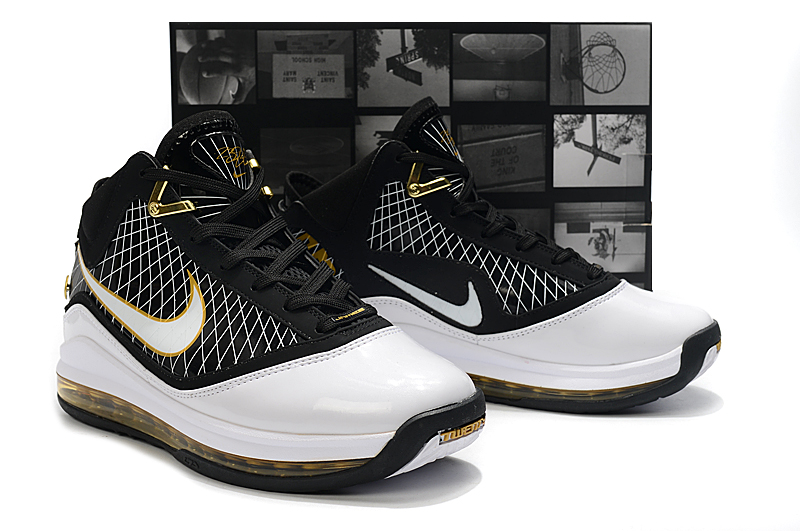 New Nike Lebron 7 Retro Black White Gold Shoes